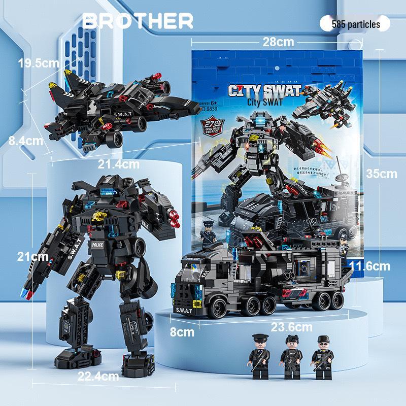 Chinese Police Building Block Bus - Educational Toy for Boys