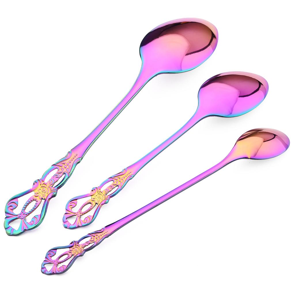 High Quality Cutlery Set Knife Fork Dessert Spoon Dinnerware Colorful Flatware Set Stainless Steel Silverware Kitchen Tableware