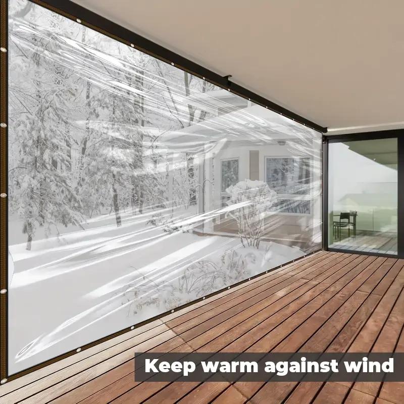 Waterproof and Windproof Heavy Duty Clear Vinyl Tarpaulin, Outdoor Balcony Rain and Sun Shade Cloth.