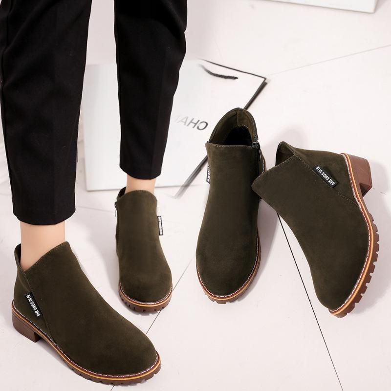 Autumn and winter new velvet Martin boots side zipper short boots low heel low tube student college style