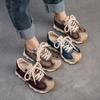 Johnature Genuine Leather Sneakers Versatile Casual Sports Shoes Round Toe Lacd-up Women's Flat Shoes