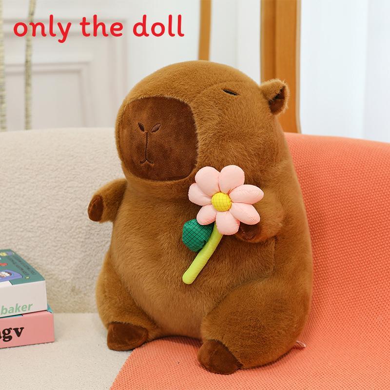 Plush Capybara Toy With Soft Pp Cotton Filling And Flower Design For Kids Birthday Gift