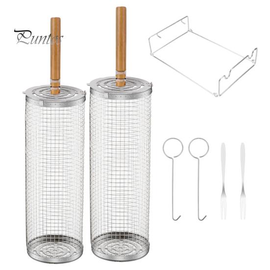 

Набор корзин для гриля из нержавеющей стали с деревянной ручкой, передвижная решетка для барбекю для рыбы, креветок, мяса, овощей, картофеля фри, аксессуары для гриля, подарки 1 Set