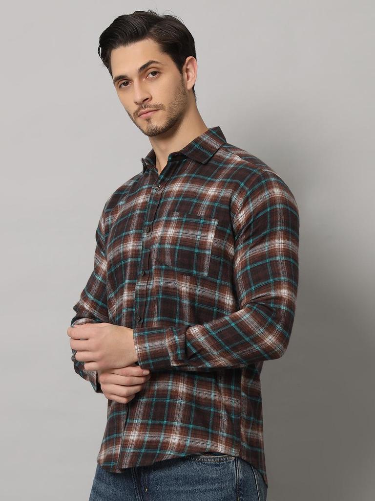 Bigreams Men's Yarn-Dyed 100% Cotton Slim Fit Checkered Flannel Shirt For Full Sleeve Shirt