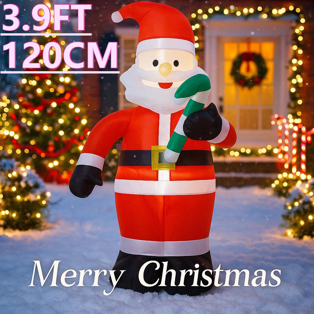 3.9FT LED Inflatable Xmas Yard Deco Santa Claus Candy Cane Christmas Home Decorations Ornament Festive Toy Gifts Supplies Decor