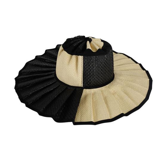 Women Straw Hat Plaid Print Summer Foldable Hat Wide Brim UV Protection Lightweight Breathable Beach Sun Hat
