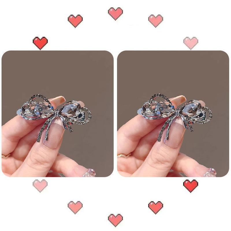 Crystal Bow Hair Clip for Woman Summer Hair Claw Fashionable Duckbill Hair Clip Alloy Hair Accessories