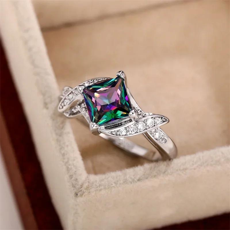 Colorful Luxury Princess Square Women s Ring Bright  Cubic Zirconia Wedding  Anniversary Party Personalized Jewelry 7