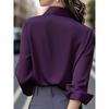 DAFIFY Women's Fashion Casual Spring Autumn Solid Color Print Long Sleeve POLO Neck Blouses & Shirts