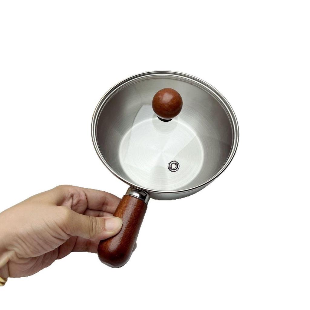 Multi-function Small Stainless Steel Sauce Pot with Anti-scald Wooden Handle for Baby Food and Milk