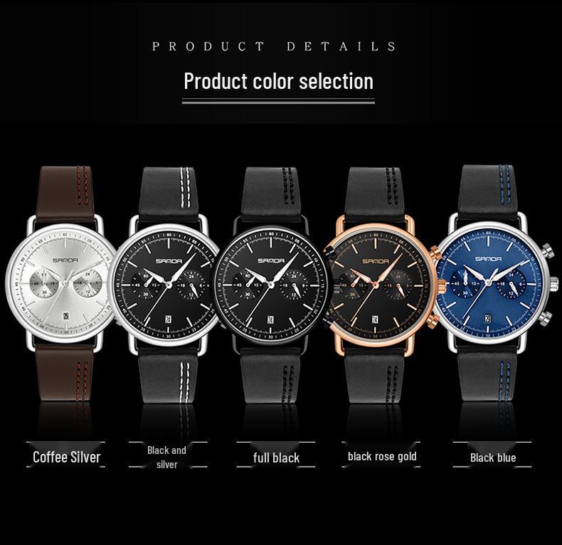 Sanda 1033 Men's Quartz Watch: Trendy Design with Leather Strap & Small Seconds Hand