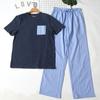 Foreign Trade Men's Plus size round Neck Short sleeve Trousers Pajamas Set Summer Thin Cotton Can Be Worn outside Casual Home Wear