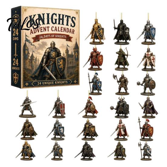 Holiday Countdown Calendar Christmas Medieval Knight Advent Calendar, with 24 Acrylic Decorations, Collectible Decor Day Xmas Box, Party Gift