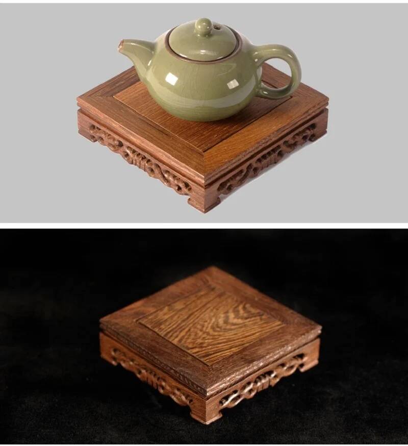 Retro Tea Tray Tea Table Delicate Small Square Teapot Base Vase Decoration Solid Wood Bonsai Pedestal Wooden Base Serving Tray