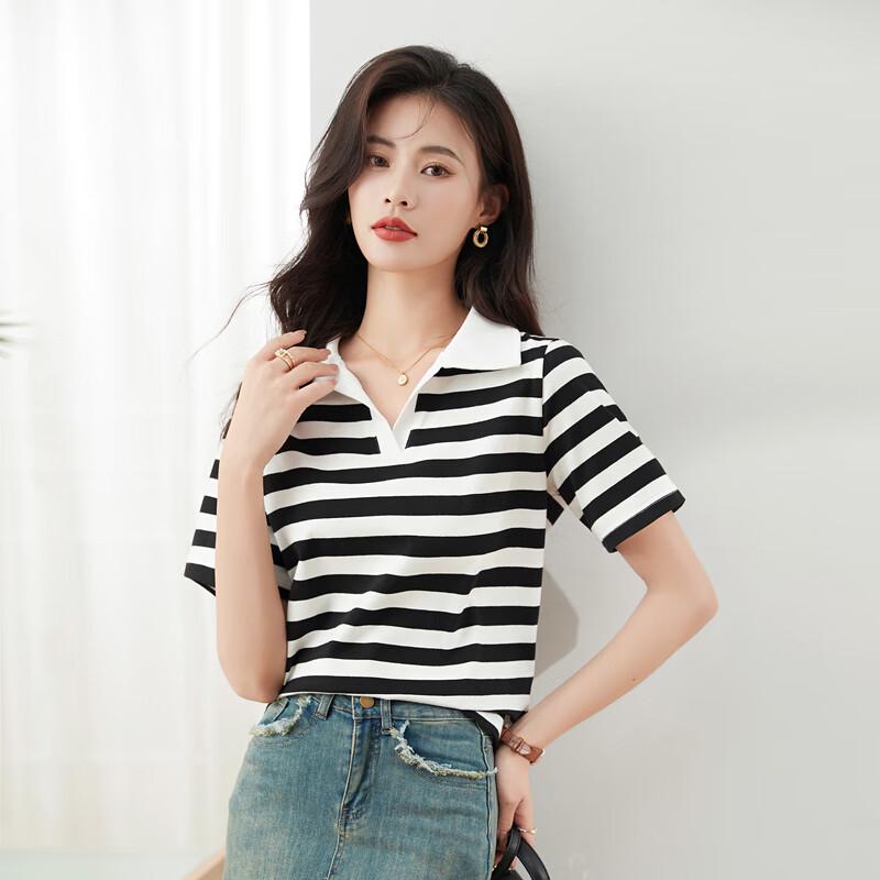 Iveni Women s V-Neck Striped Short Sleeve T-Shirt 155/S