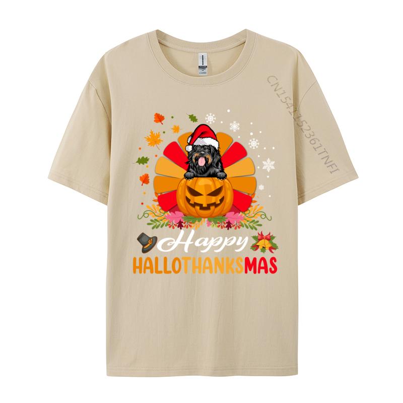 Portuguese Water Dog Hallothanksmas Halloween Fall Christmas T Shirts For Men Short Sleeve Tops Designs Tees Pure Cotton