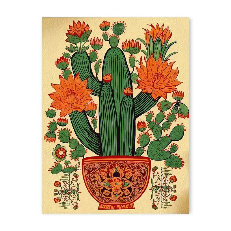 Vintage Mexican Cactus Posters Print Colorful Floral Aesthetic Art Canvas Painting for Modern Living Room Corridor Wall Decor