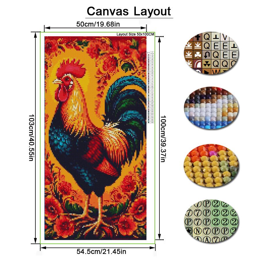Groot Formaat Diamant Schilderen Haan Doe-het-zelf Volledig Vierkant Rond Boor Strass Borduurwerk Dieren Mozaïek Kruissteek Kits Muur Decoratie