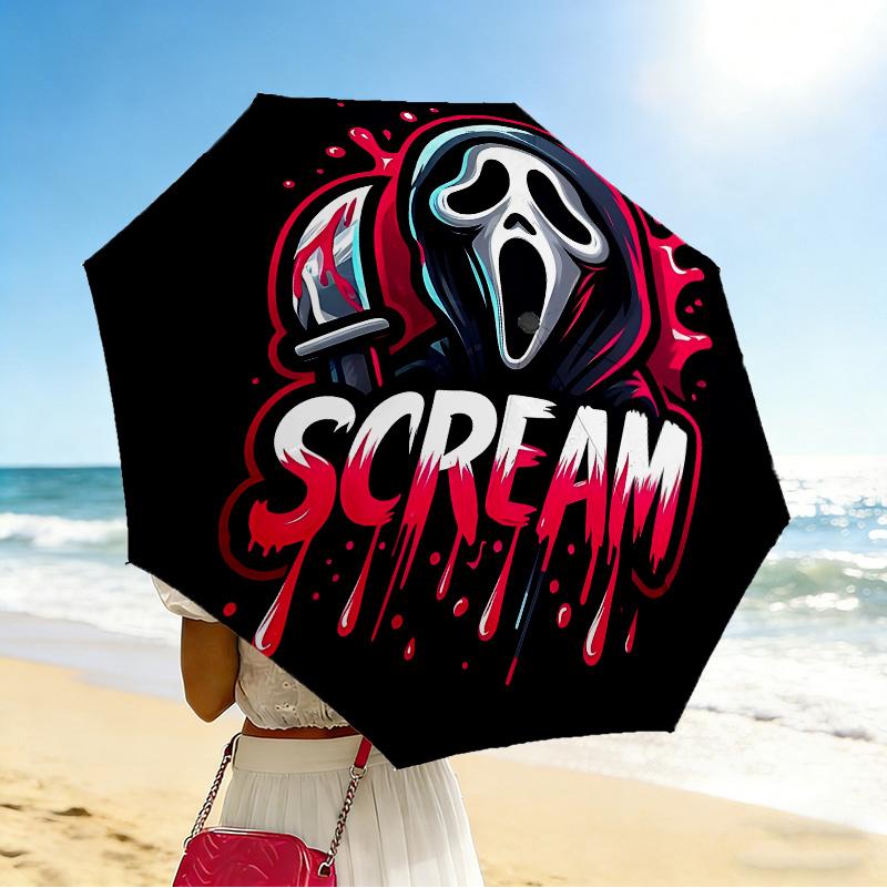 Scream Horror 8 Ribs 3Fold Black Glue Uv Protection Umbrella Sun Protection Rainproof Compact Folding Umbrella For Travel Daily Use C923958
