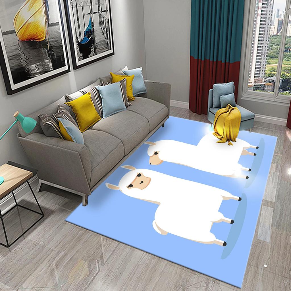 Cartoon Alpaca Carpet Funny Animal Area Rugs for Living Room Doormat Bedroom Bathroom Non Slip Floor Mat Children Crawling Rug