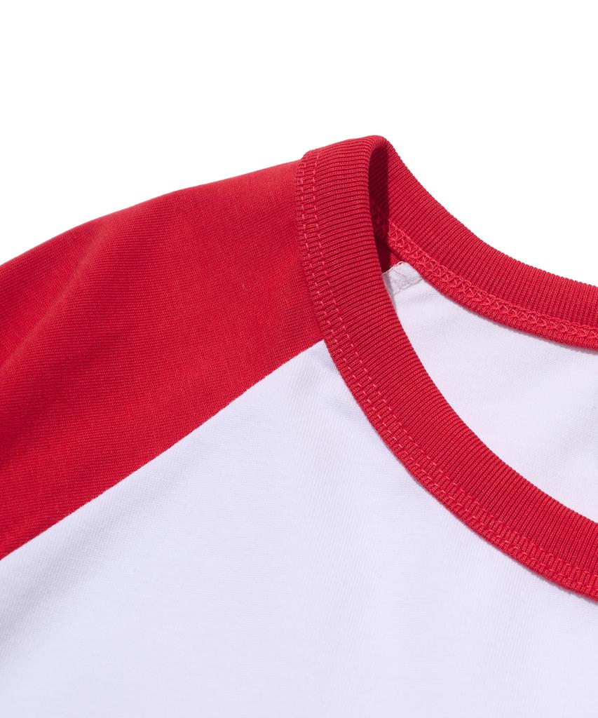 Analog Mood Raglan Color Block Short Sleeve T-Shirt (White/Red)