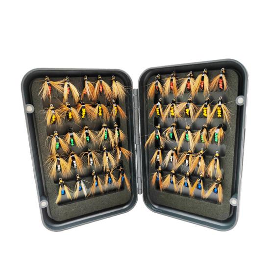 50Pcs/Box Fly Fishing Lure with Sharp Hook Realistic Bionic Floating Feather Fly Fishing Bait Freshwater Saltwater Bass Trout Fishing Accessories