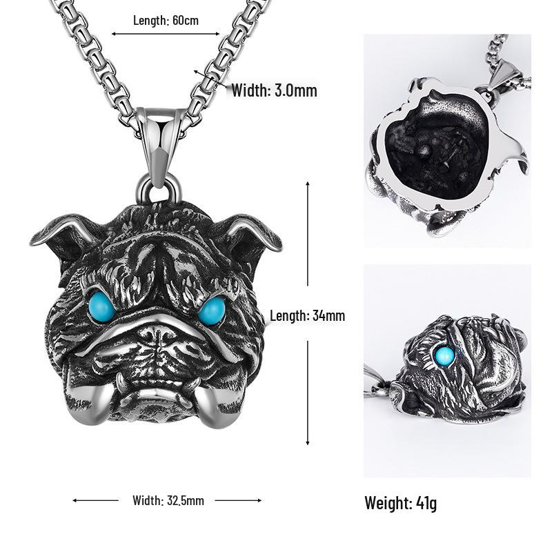 English Bulldog Titanium Steel Men's Pendant Necklace