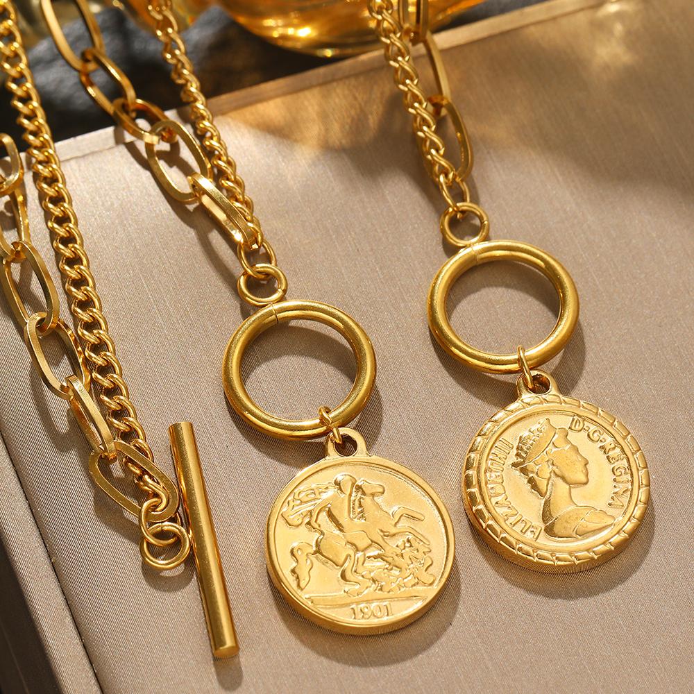 Stainless Steel Jewelry Set Hanging Coin Multi-Layer Chain Design Bracelet Necklace Ladies Jewelry Set For Women Jewelry Gifts
