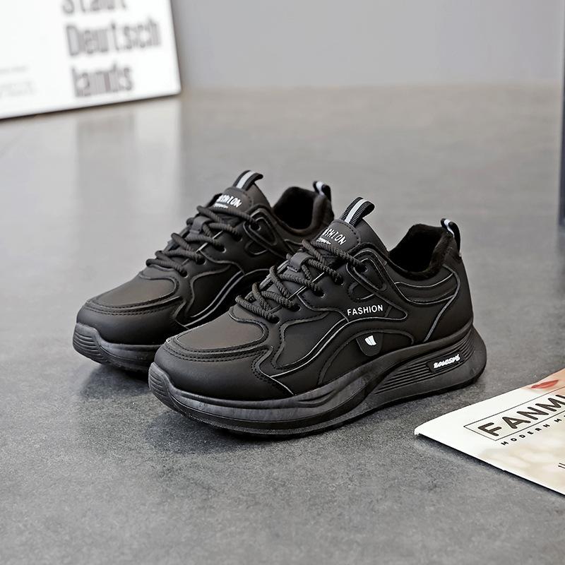 Fleece sneakers for women's new winter students, thin velvet versatile two cotton shoes, lightweight soft-soled running shoes for women