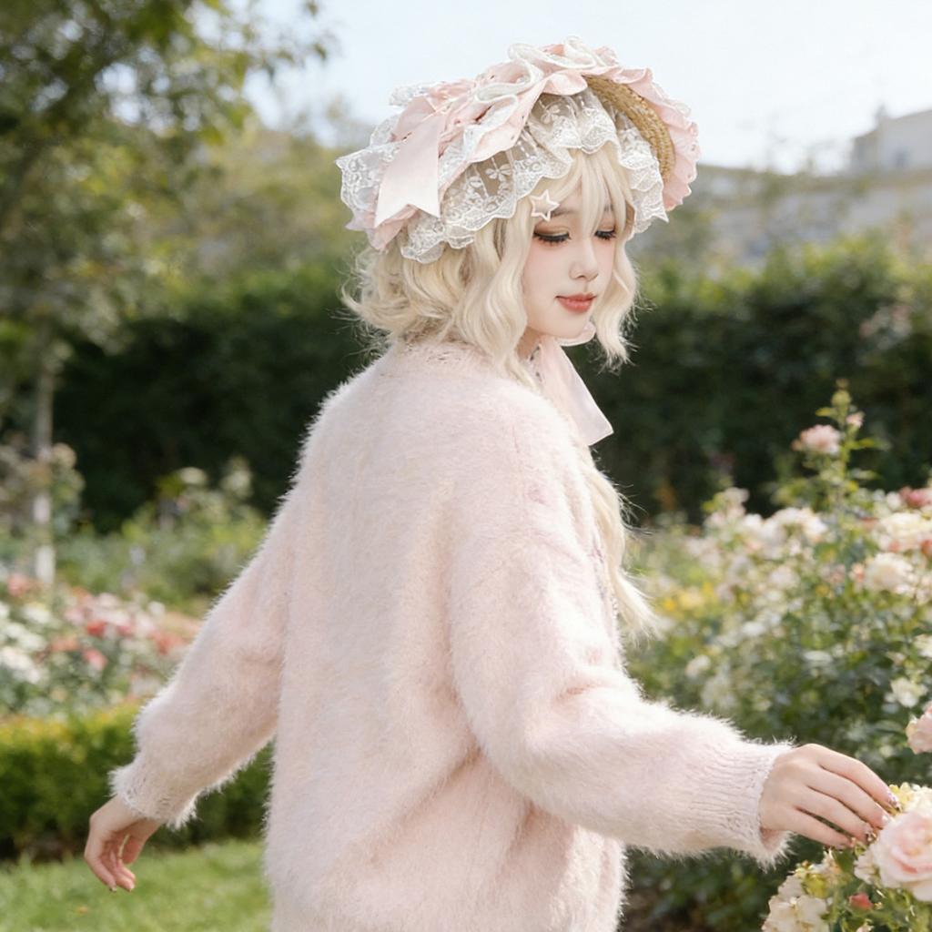 Elegant Straw Sun Hat For Women Garden Party Traditional Lace Bowknot Bonnet Hat for Theme Party Costume Accessories