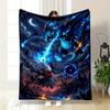 A Fiery Blue Dragon and Dark Figure Clash Amidst a Night Sky and Lava. for All Seasons Blanket Lunch Break Throw Gift