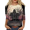 Women's Fashion Casual Round Neck Three-quarter Sleeve Halloween Printed T-shirt Top