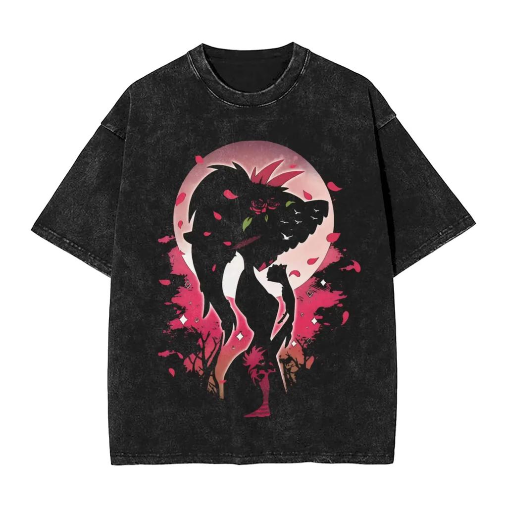 Vintage Washed Hazbin Hotel Graphic T-shirt Unisex Oversized Casual Streetwear Short Sleeve Heavy Cotton Breathable Comfortable Tee Tops