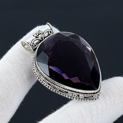 Pendentif en argent sterling 925 fait à la main en pierre précieuse améthyste, bijoux faits à la main en pierres précieuses, pendentif de bijoux anciens Amethyst Boho pour femmes, pour elle