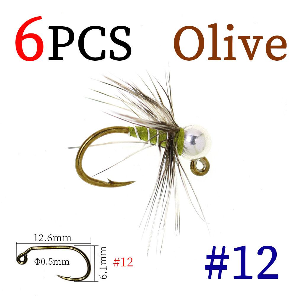 6PCS Tungsten Beadhead Midge Jig Nymph Fast Sinking Fly Fishing Lure for Trout Grayling Euro Nymphing