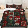 3pcs Festive Snowman & Holly Checkered Duvet Cover Set - Cozy Christmas Bedding with Zipper Closure, Machine Washable
