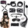 Couple Sharing Sex Toys Leather Blinder Hand Sex Toy Foot Cuff Whip Rope Collar Sex BDSM Bondage Set