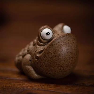 Handmade Coarse Pottery Large Eyes Clay Toad Tea Pet Figurine, Gongfu Tea Accessories, Tea Sets, Zen Animal Cute, Modern Style,