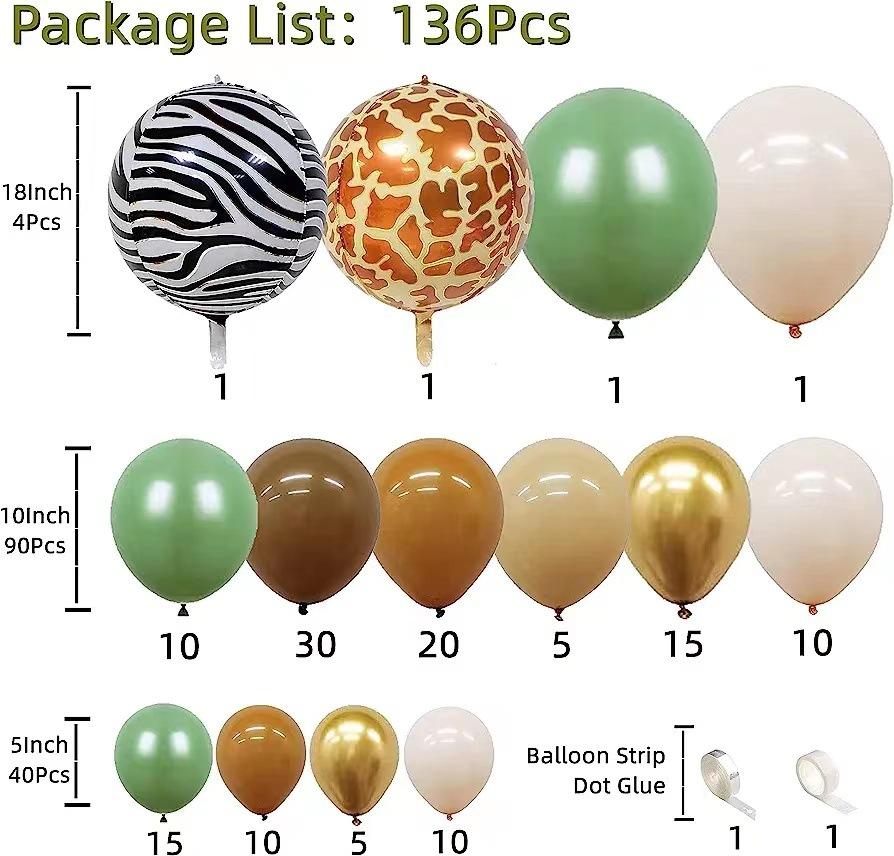 Jungle Balloon Chain Animal Pattern Balloon Set Mori Retro Bean Green Avocado Arch