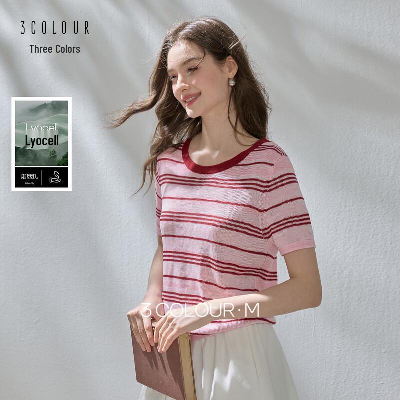 Women s Lyocell Blend Striped Short Sleeve Knit Top XL