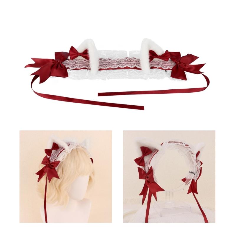 Kitten Headbands Cosplay Bows Kitten Ears Hairbands White Headwear Makeup Cosplay Hairbands Birthday Party