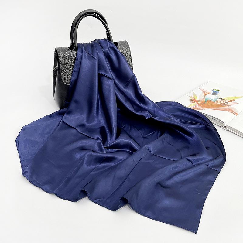 

Woman For Hair Scarf Solid Color Head Scarf Blcak Square 90*90 Silk Foulard Satin Bandana Cheveux Neckerchief Hijab Accessoires One Size