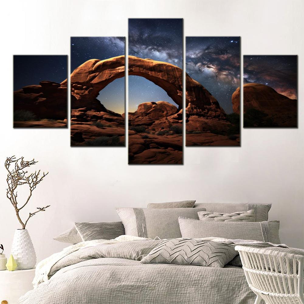 5 Pieces Landscape Canvas Painting Nature Milky Way Arch Arches National Park Wallpaper Home Decor Picture Print Living Room No Frame
