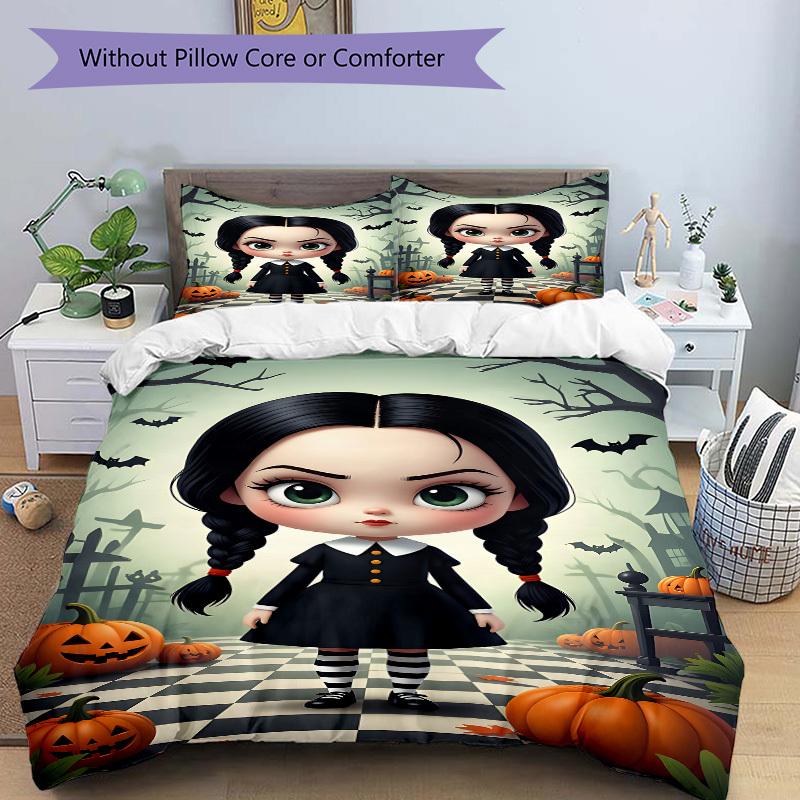 3pcs Halloween Dress Duvet Cover Set, 1 Duvet Cover + 1/2 Pillowcases (No Insert), Double Bed Duvet Cover, Bedding Set, Bedding, Seasonal Be