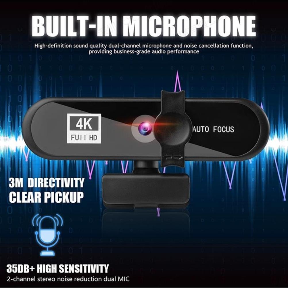 4K Webcam Auto Focus HD USB Camera with Microphone for PC Live Streaming Plug and Play Network Video Conference