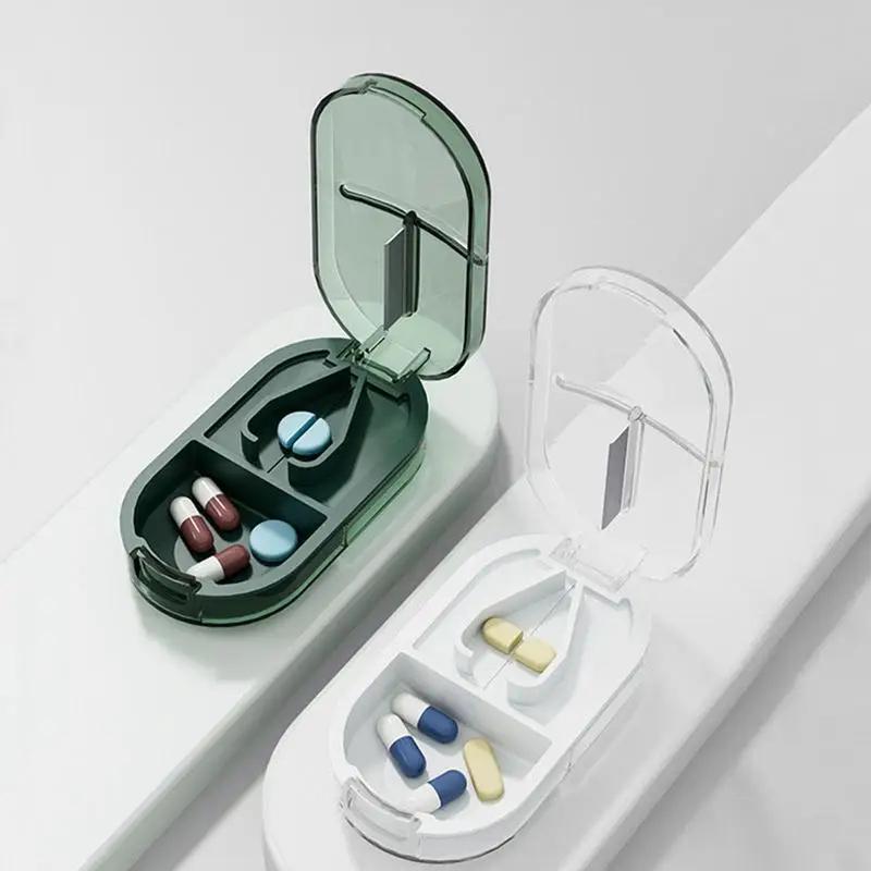 2 In 1 Mini Pill Cutter And Storage Box Portable Drug Tablet Medicine Dustproof Divider Organizer Crusher Pill Box For Outdoor