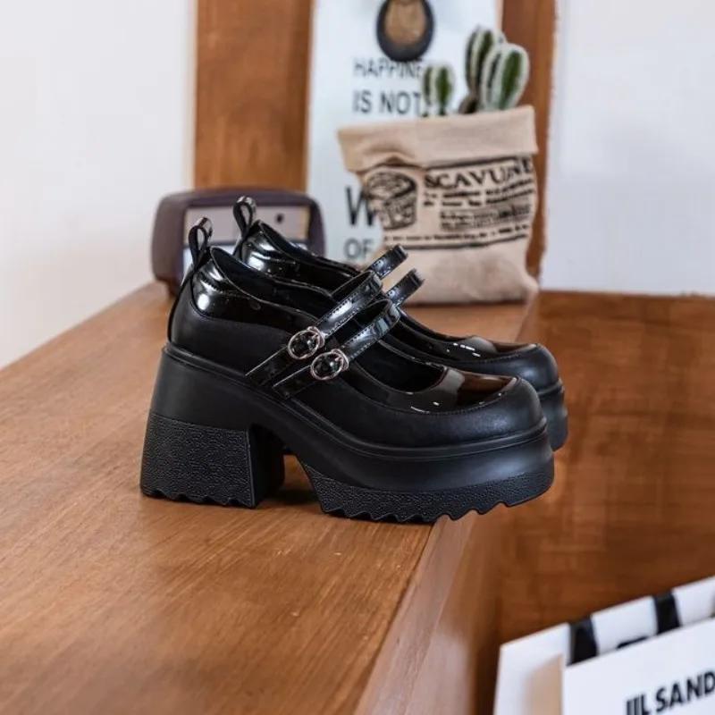 Fashion 10cm Women's Mary Jane Shoes with Chunky Heels, Thick Platform Soles, and Cute Bow Knot women sneakers
