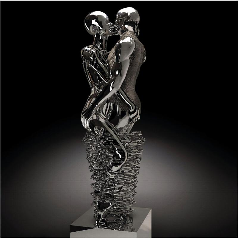 Zlatá kovová figúrka socha objíma umelecký plagát, bytová dekorácia s vysokým rozlíšením, maľba na sprej, bezrámové plátno, maľba na jadro