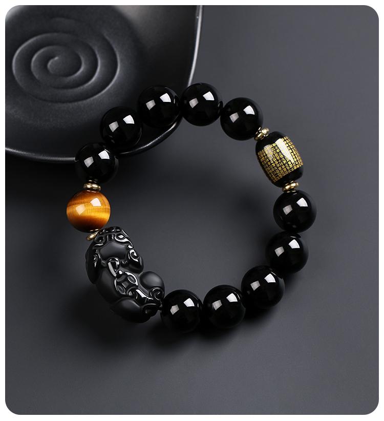 Black Gold Obsidian Pi Xiu Wealth Bracelet with Rotating Beads and Spacers for Men & Women.