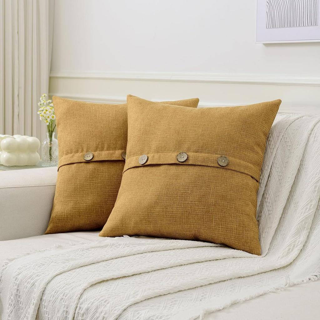 Creative Cotton and Linen Button Pillow Cover Solid Color Light Luxury Linen Double Needle Coconut Button Cushion Cover Coconut Button Pillow